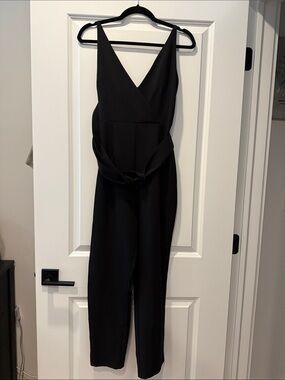 ASOS Black Sleeveless V-Neck Jumpsuit with Waist Tie